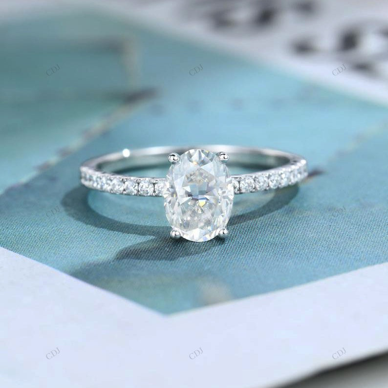 Lab-Grown Oval Solitaire Pavé Ring