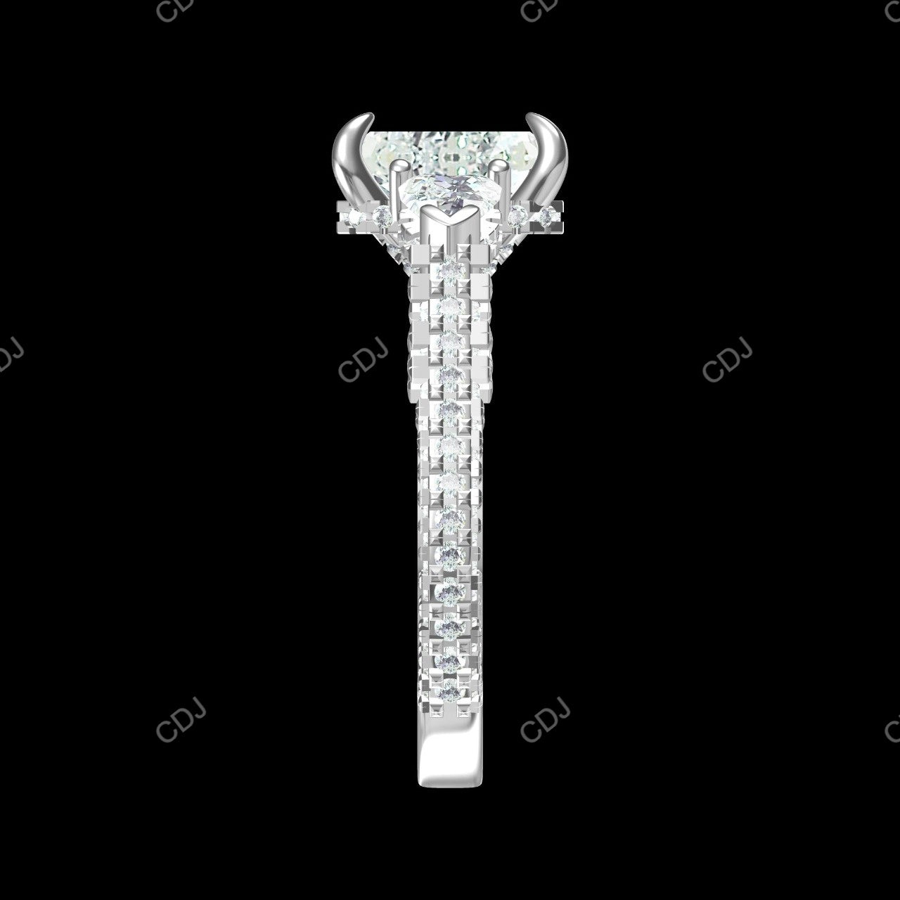 3.85 CTW 10K White Gold Three-Stone Pave Engagement Ring