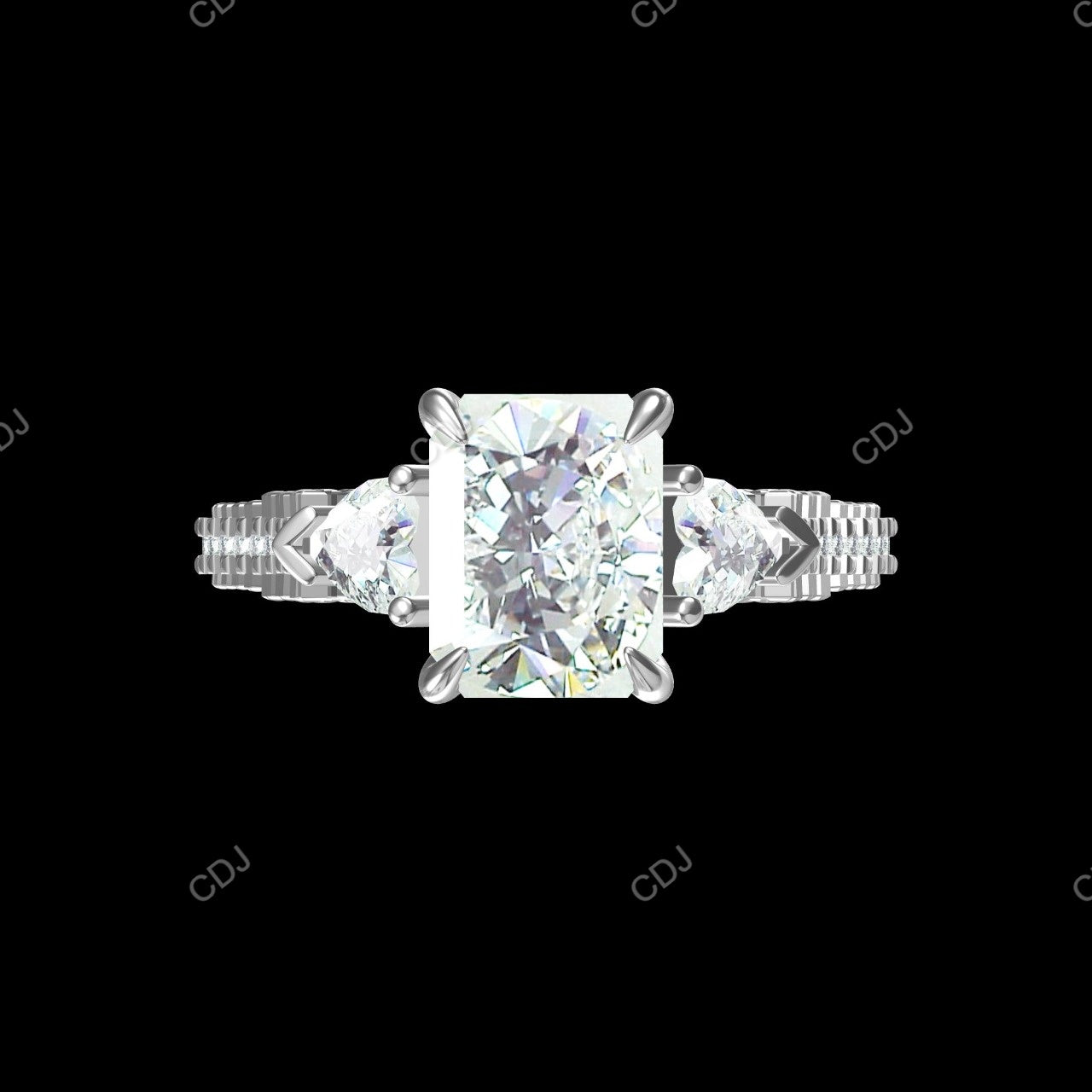 3.85 CTW 10K White Gold Three-Stone Pave Engagement Ring