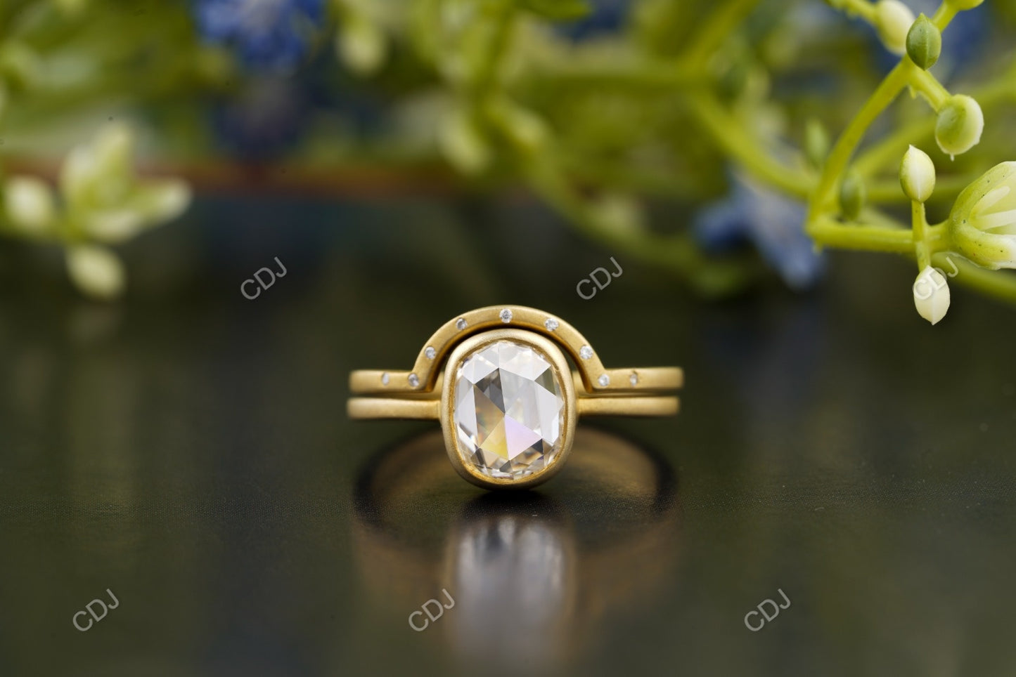 1.73 CTW Cushion Cut Lab-Grown Diamond Bezel-Set Wedding Ring Set