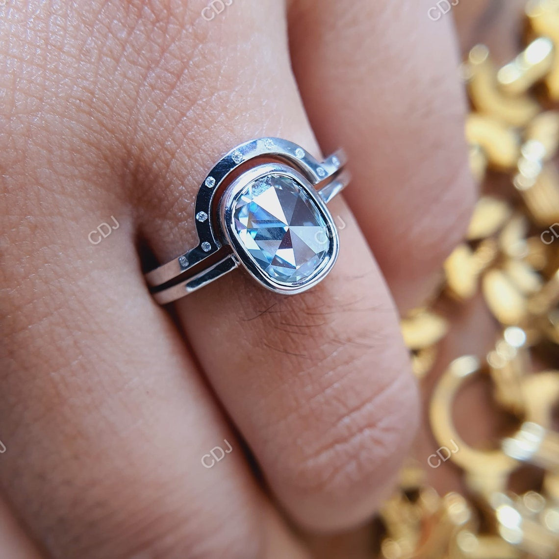 1.73 CTW Cushion Cut Lab-Grown Diamond Bezel-Set Wedding Ring Set