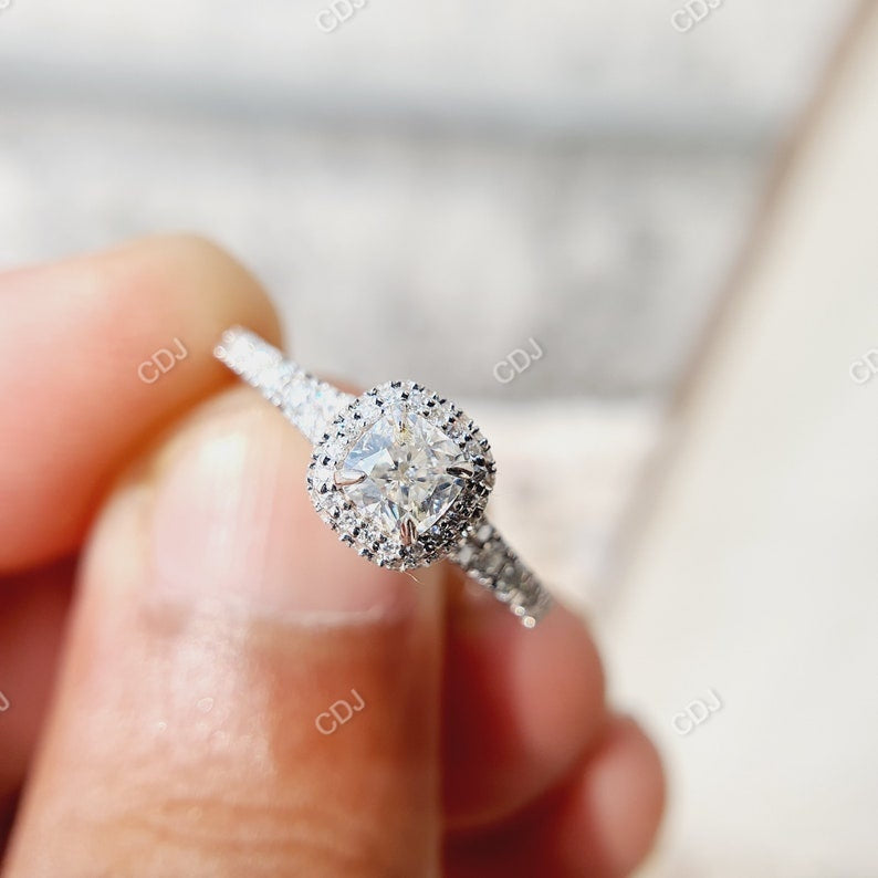 0.87 CTW Cushion Cut Lab-Grown Diamond Halo Engagement Ring
