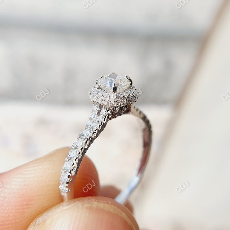 0.87 CTW Cushion Cut Lab-Grown Diamond Halo Engagement Ring