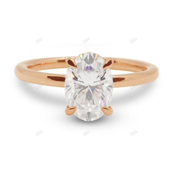 Hidden Halo Oval Cut Lab Grown Diamond Solid Gold Ring