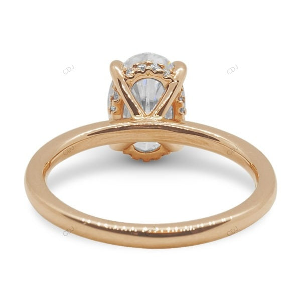 Hidden Halo Oval Cut Lab Grown Diamond Solid Gold Ring