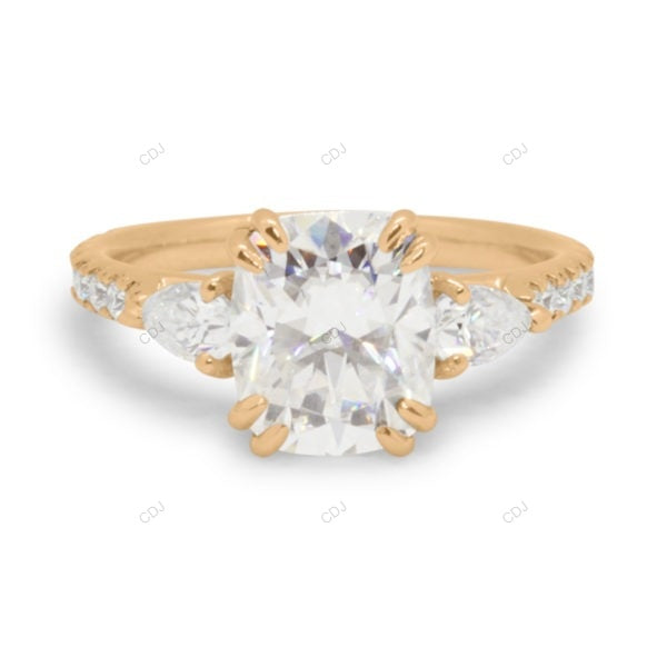 Elongated Cushion Cut Three Stone Engagement Gold Ring