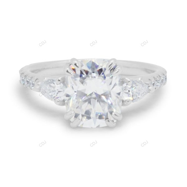 Elongated Cushion Cut Three Stone Engagement Gold Ring