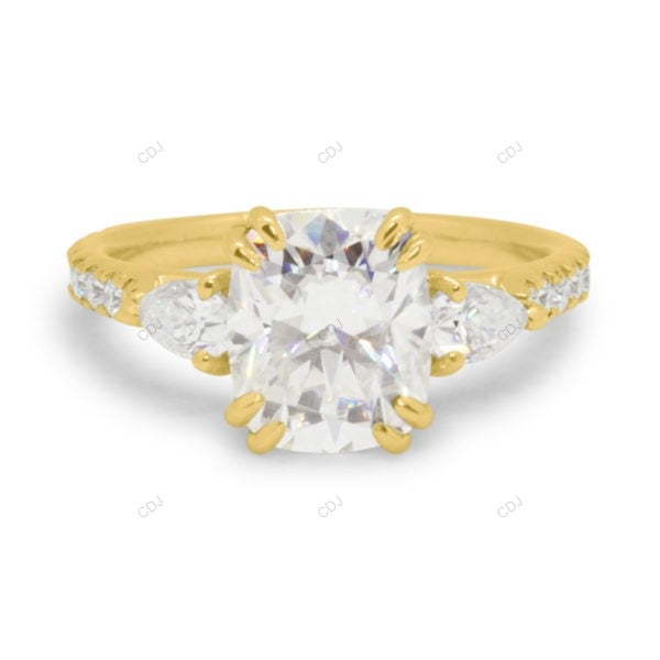 Elongated Cushion Cut Three Stone Engagement Gold Ring