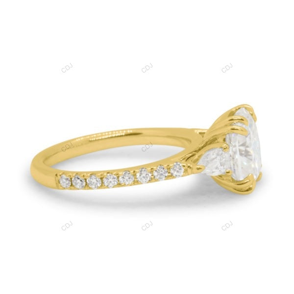 Elongated Cushion Cut Three Stone Engagement Gold Ring
