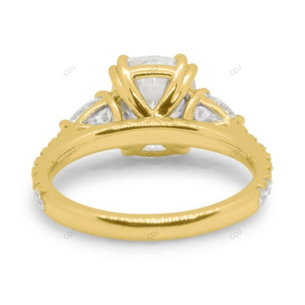 Elongated Cushion Cut Three Stone Engagement Gold Ring