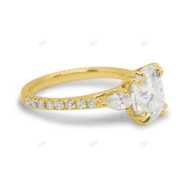 Elongated Cushion Cut Three Stone Engagement Gold Ring