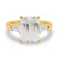 Emerald Cut Lab Diamond Three Stone Yellow Gold Ring