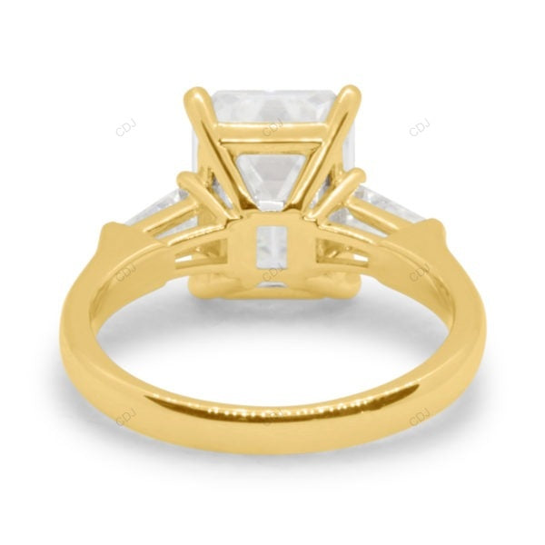 Emerald Cut Lab Diamond Three Stone Yellow Gold Ring