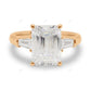 Emerald Cut Lab Diamond Three Stone Yellow Gold Ring