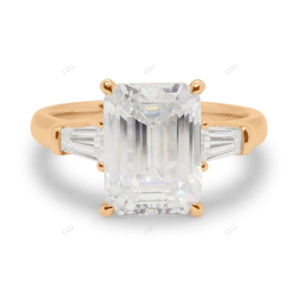 Emerald Cut Lab Diamond Three Stone Yellow Gold Ring