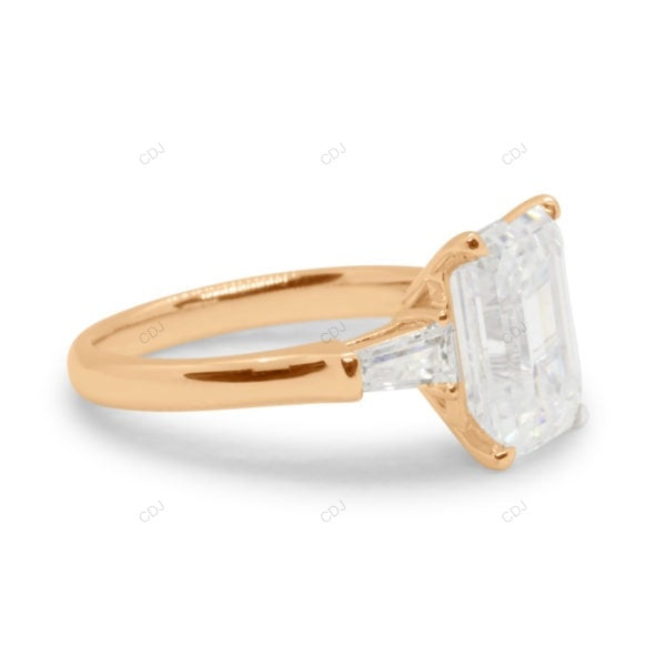 Emerald Cut Lab Diamond Three Stone Yellow Gold Ring
