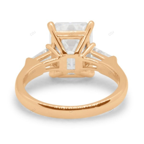 Emerald Cut Lab Diamond Three Stone Yellow Gold Ring
