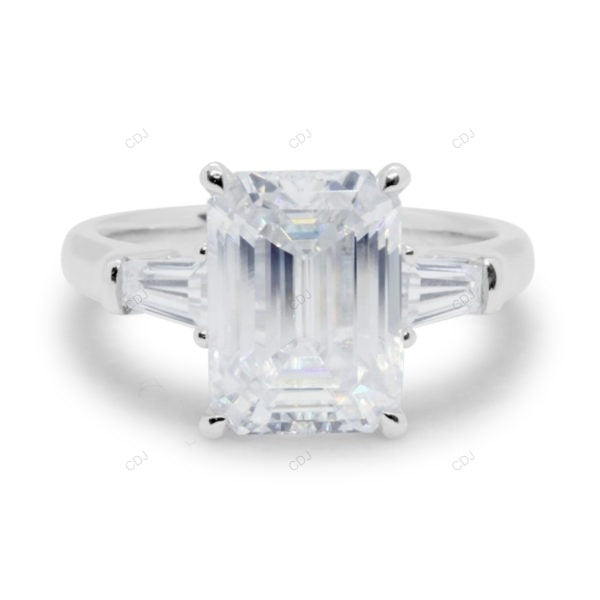 Emerald Cut Lab Diamond Three Stone Yellow Gold Ring