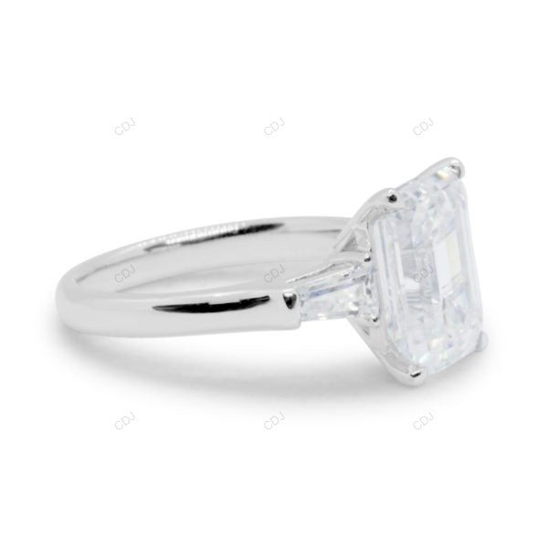 Emerald Cut Lab Diamond Three Stone Yellow Gold Ring