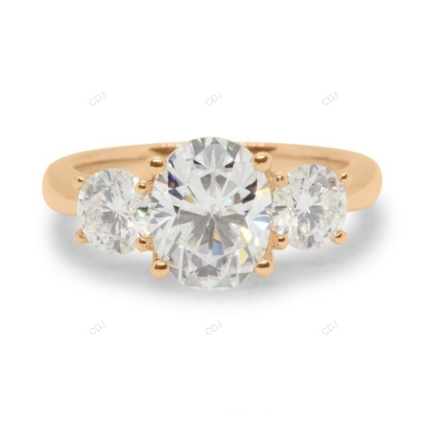 Three Stone Bubble Prong Lab Grown Diamond Gold Ring