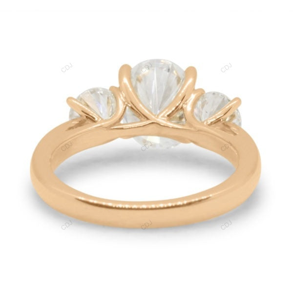 Three Stone Bubble Prong Lab Grown Diamond Gold Ring