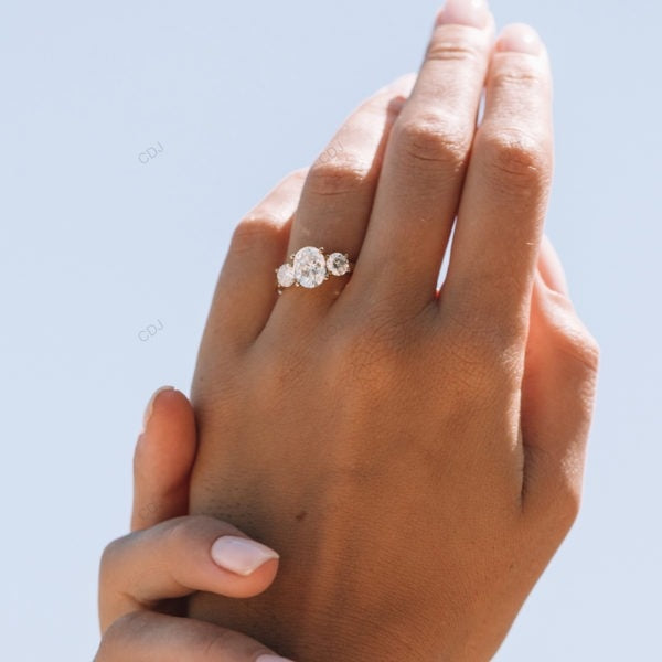 Three Stone Bubble Prong Lab Grown Diamond Gold Ring