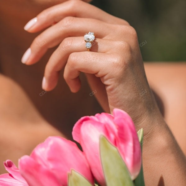 Three Stone Bubble Prong Lab Grown Diamond Gold Ring