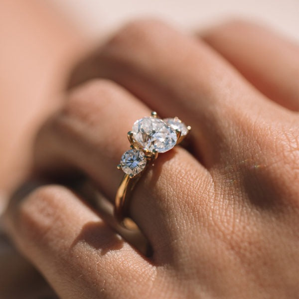 Three Stone Bubble Prong Lab Grown Diamond Gold Ring