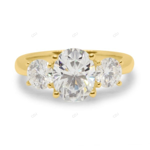 Three Stone Bubble Prong Lab Grown Diamond Gold Ring