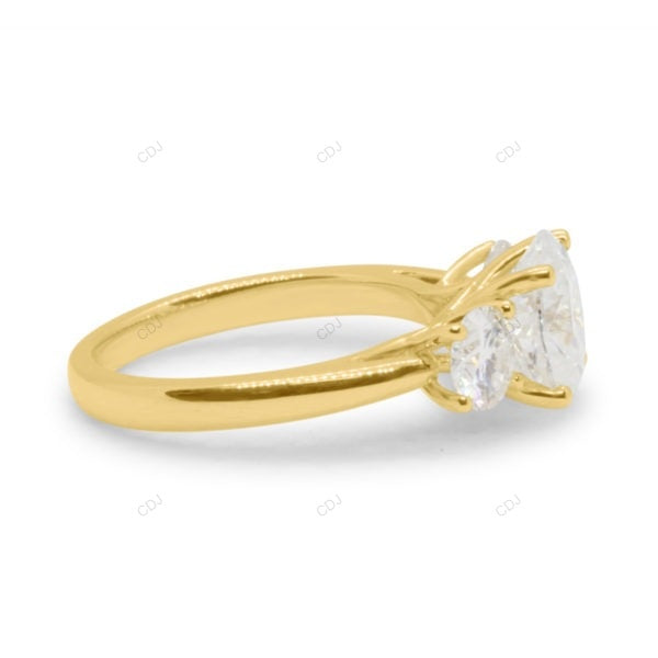 Three Stone Bubble Prong Lab Grown Diamond Gold Ring