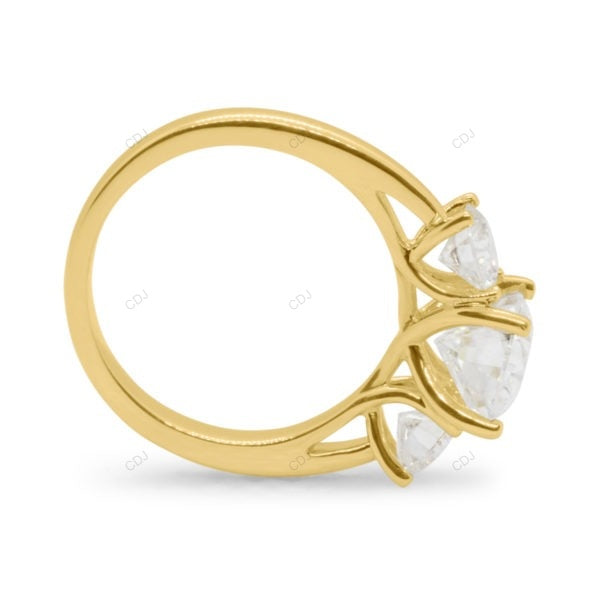 Three Stone Bubble Prong Lab Grown Diamond Gold Ring