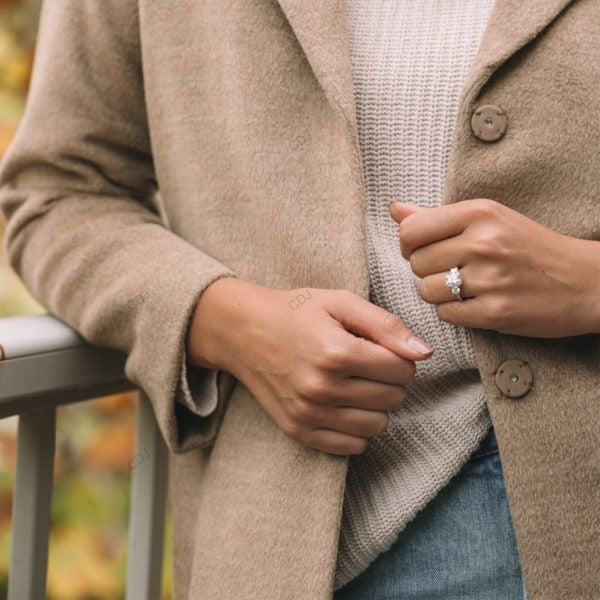Two Tone Custer Lab Grown Diamond Engagement Gold Ring