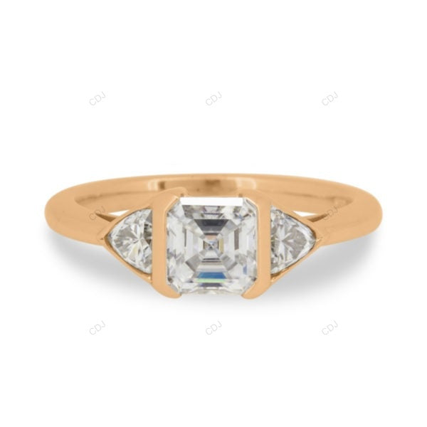 Asscher Cut Lab Grown Diamond Three Stone Engagement Ring