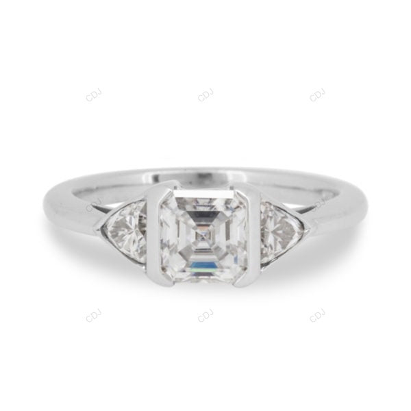 Asscher Cut Lab Grown Diamond Three Stone Engagement Ring
