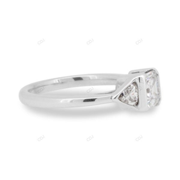 Asscher Cut Lab Grown Diamond Three Stone Engagement Ring