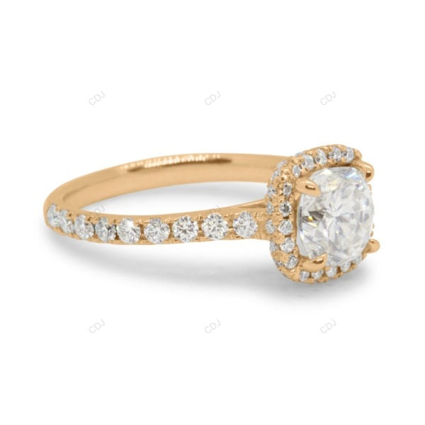Lab Grown Cushion Diamond Halo Gold Engagement Ring