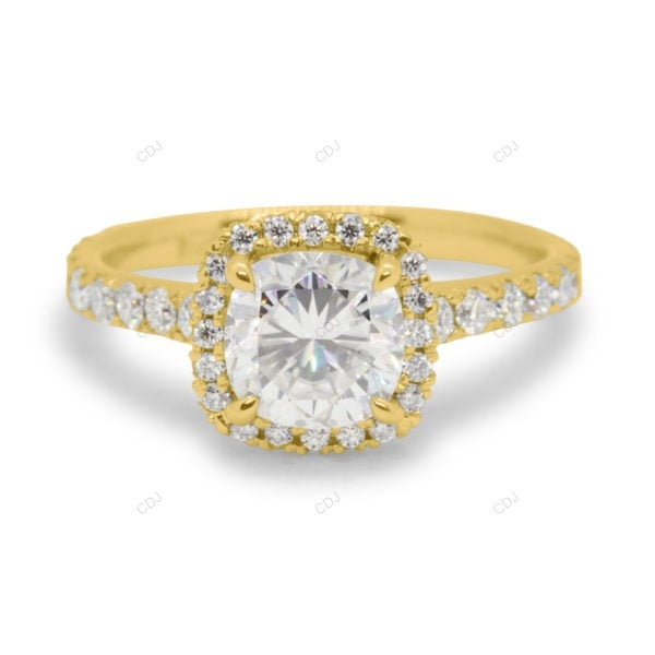 Lab Grown Cushion Diamond Halo Gold Engagement Ring