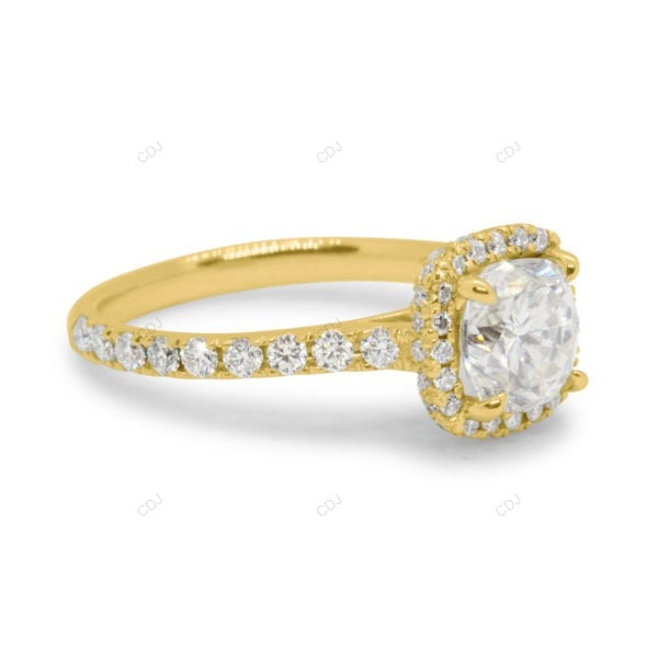 Lab Grown Cushion Diamond Halo Gold Engagement Ring