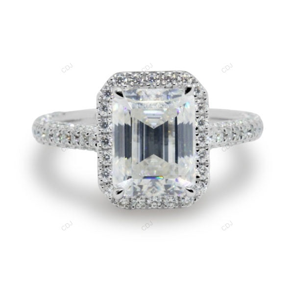 Emerald Cut Halo Lab Grown Diamond Pave Gold Ring