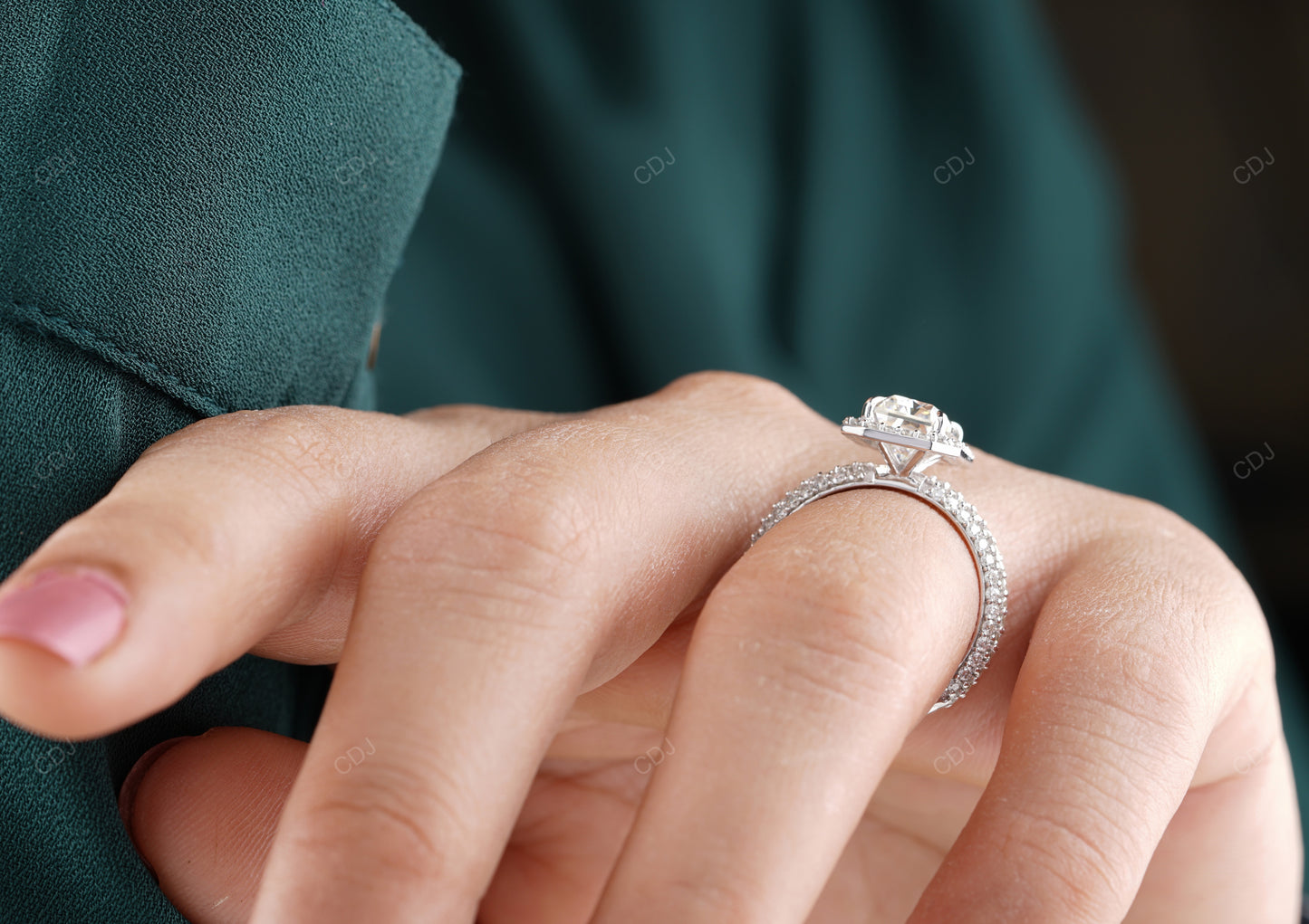 Emerald Cut Halo Lab Grown Diamond Pave Gold Ring