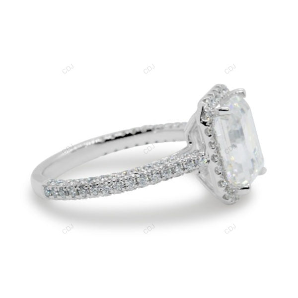 Emerald Cut Halo Lab Grown Diamond Pave Gold Ring