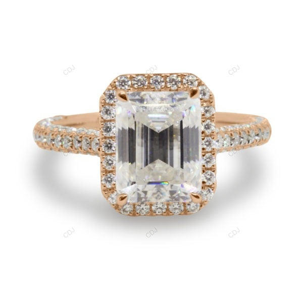 Emerald Cut Halo Lab Grown Diamond Pave Gold Ring