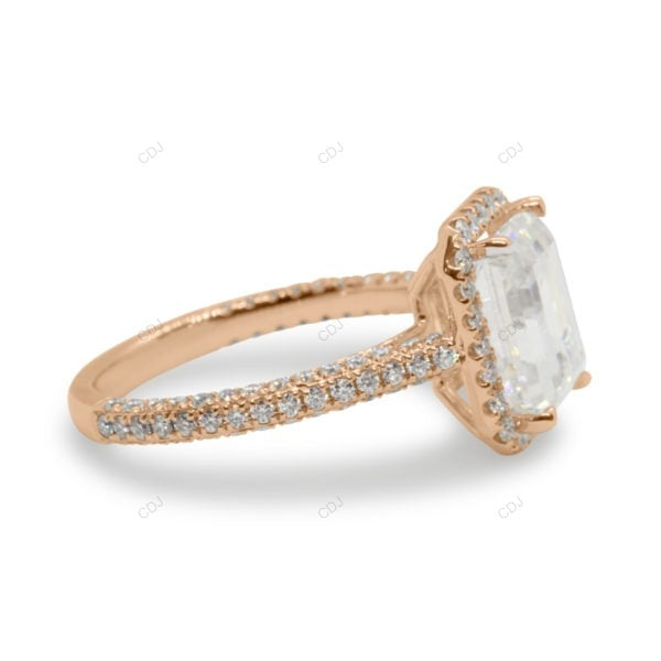 Emerald Cut Halo Lab Grown Diamond Pave Gold Ring