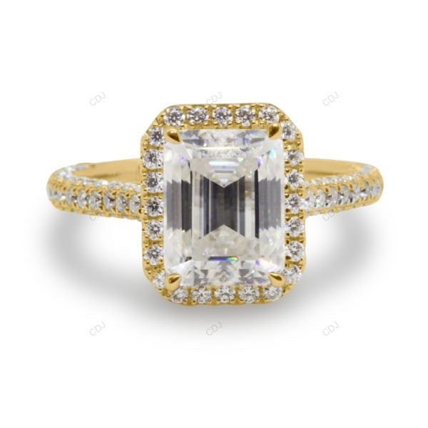Emerald Cut Halo Lab Grown Diamond Pave Gold Ring