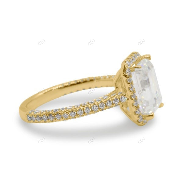 Emerald Cut Halo Lab Grown Diamond Pave Gold Ring