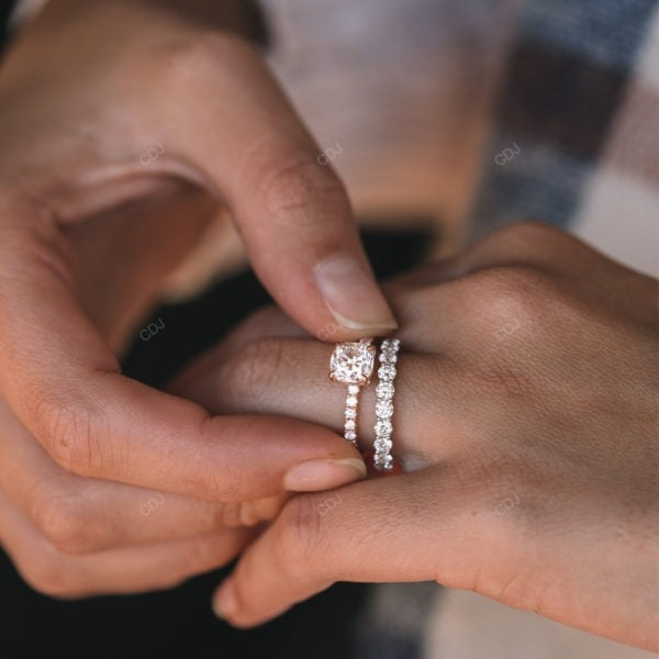 Cushion Cut Lab Diamond Classic Gold Bridal Ring