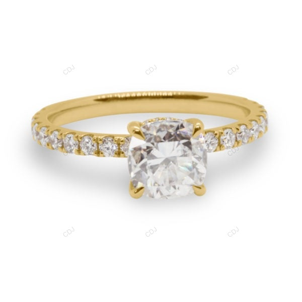 Cushion Cut Lab Diamond Classic Gold Bridal Ring
