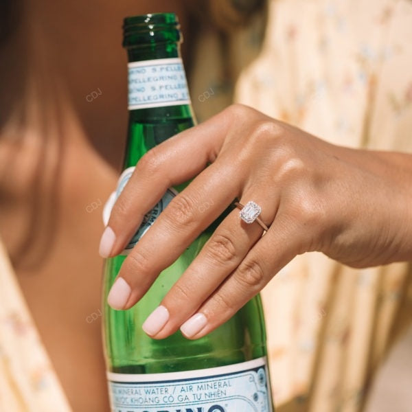 Emerald Cut Lab Diamond Classic Gold Halo Ring