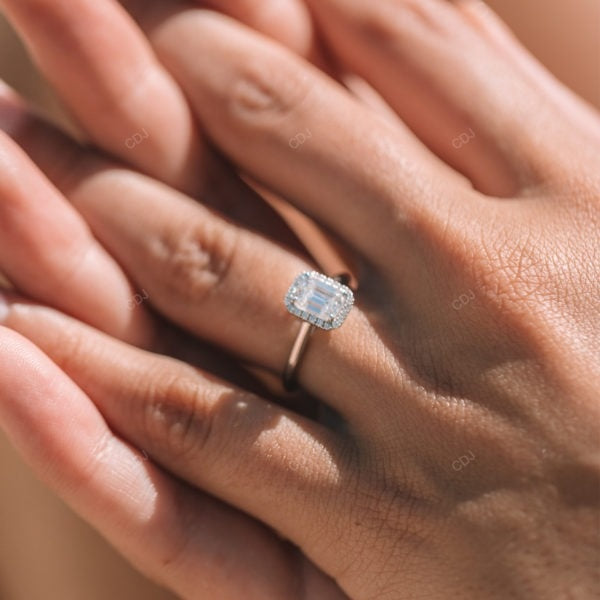 Emerald Cut Lab Diamond Classic Gold Halo Ring