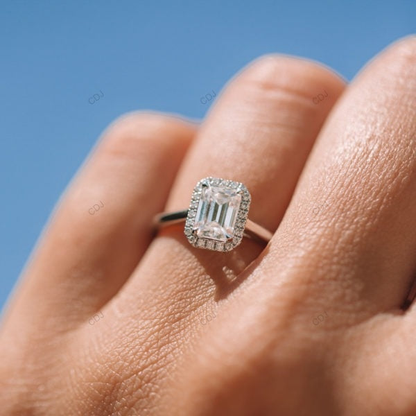 Emerald Cut Lab Diamond Classic Gold Halo Ring
